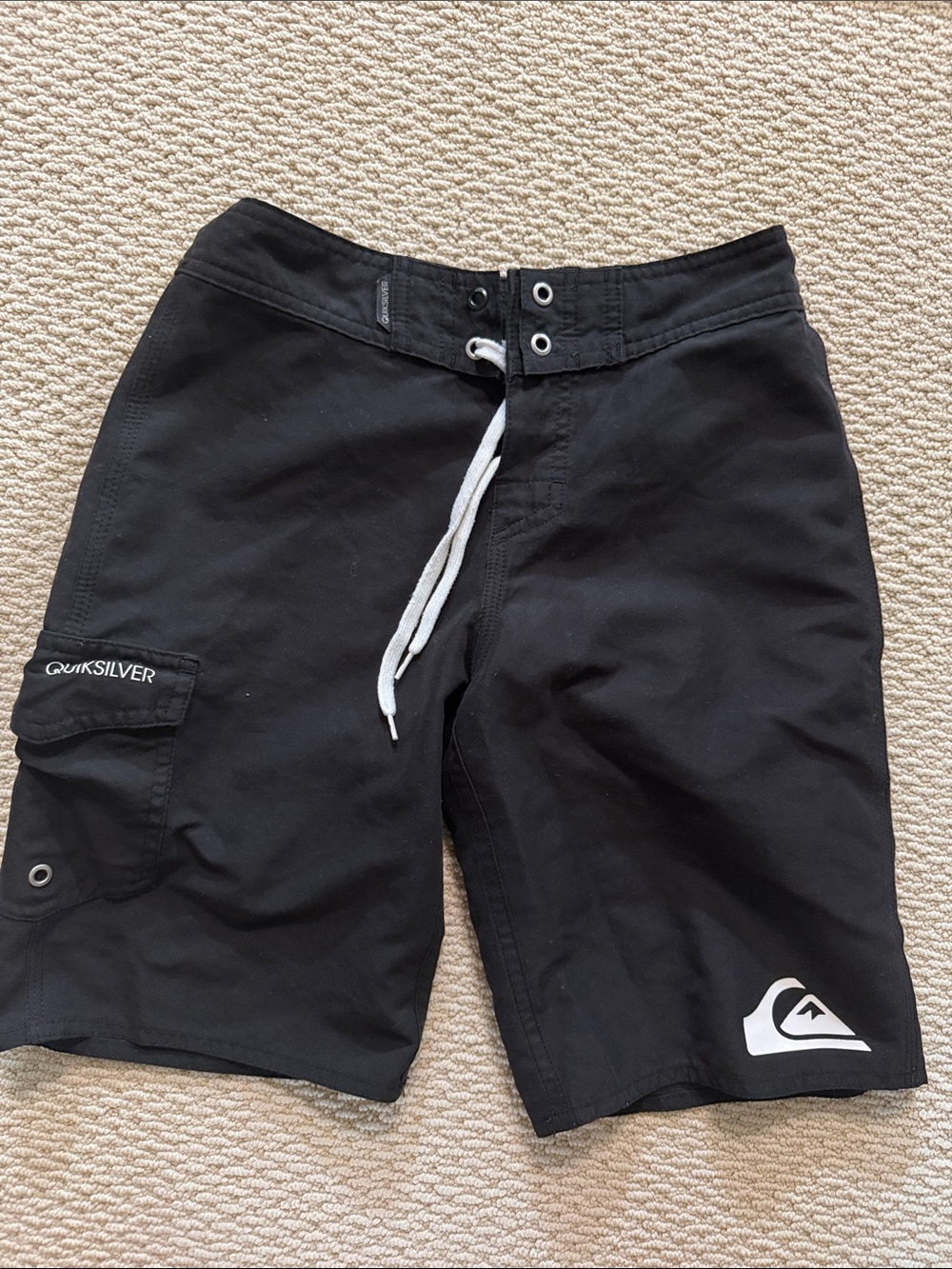 Quiksilver Black Boardshorts with White Logo and Drawstring